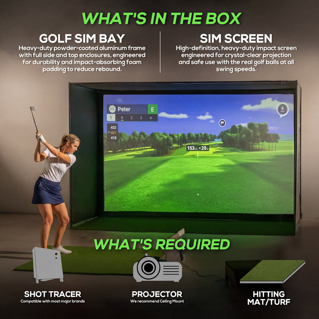 Glide Gear Golf Practice Simulator Backdrop Complete Enclosure Poles & Impact Screen
