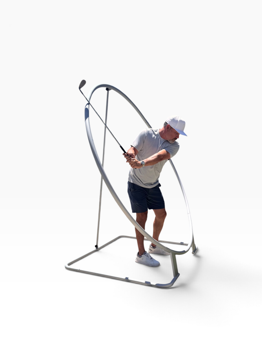 3G Ring Golf Swing Trainer, Adjustable Swing Plane Training Aid with Wedge Practice Stoppers and Protective Club Sleeve