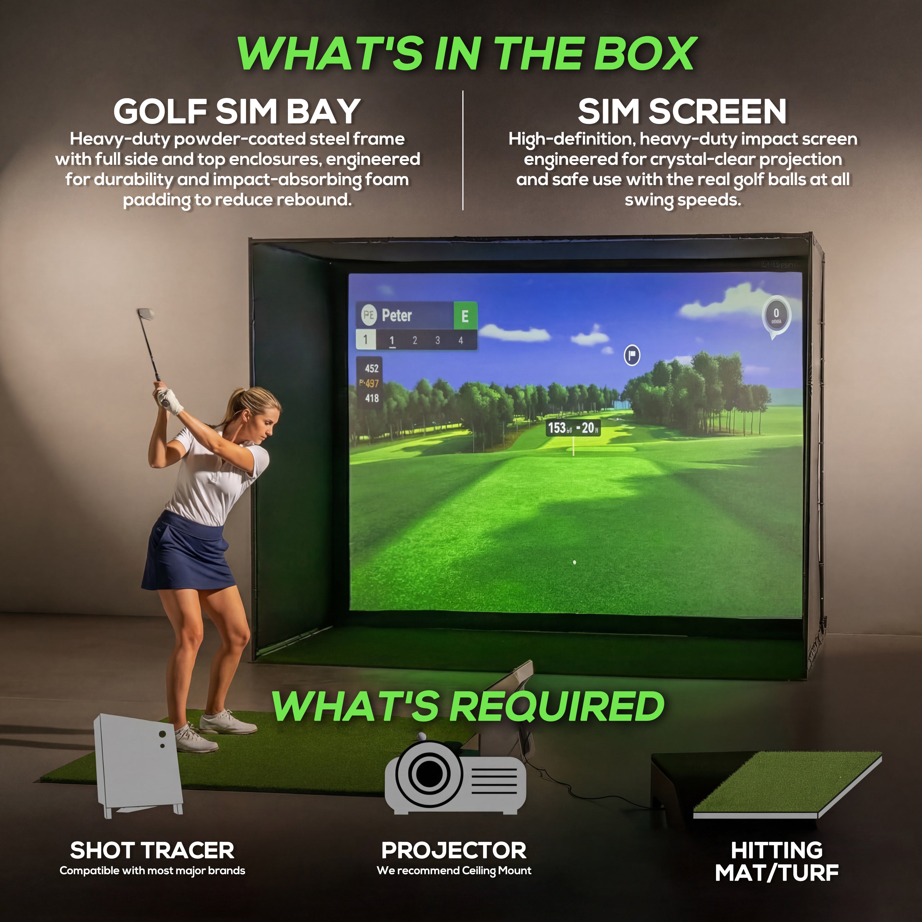 Glide Gear Golf Practice Simulator Backdrop Complete Enclosure Poles & Impact Screen
