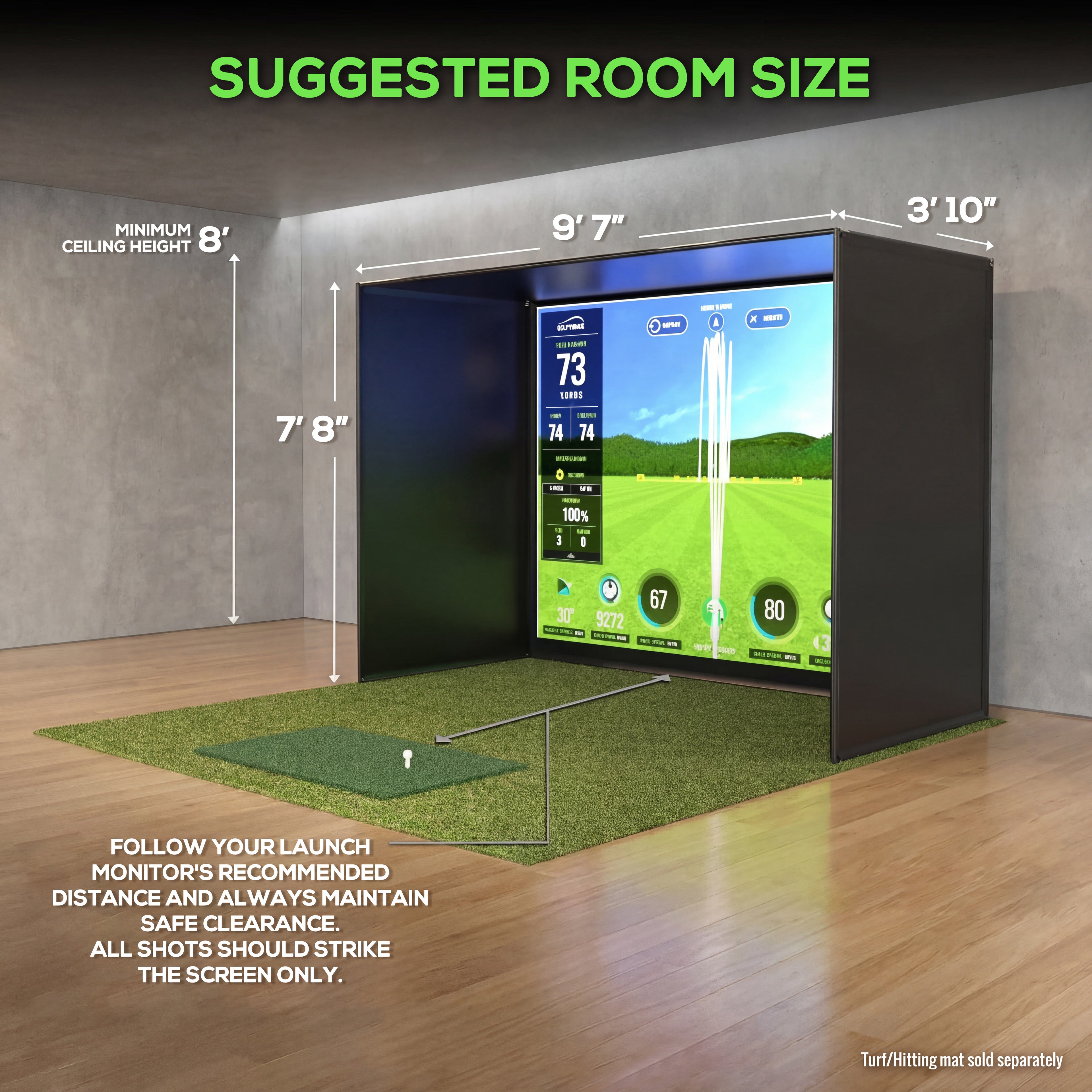 Glide Gear Golf Practice Simulator Backdrop Complete Enclosure Poles & Impact Screen